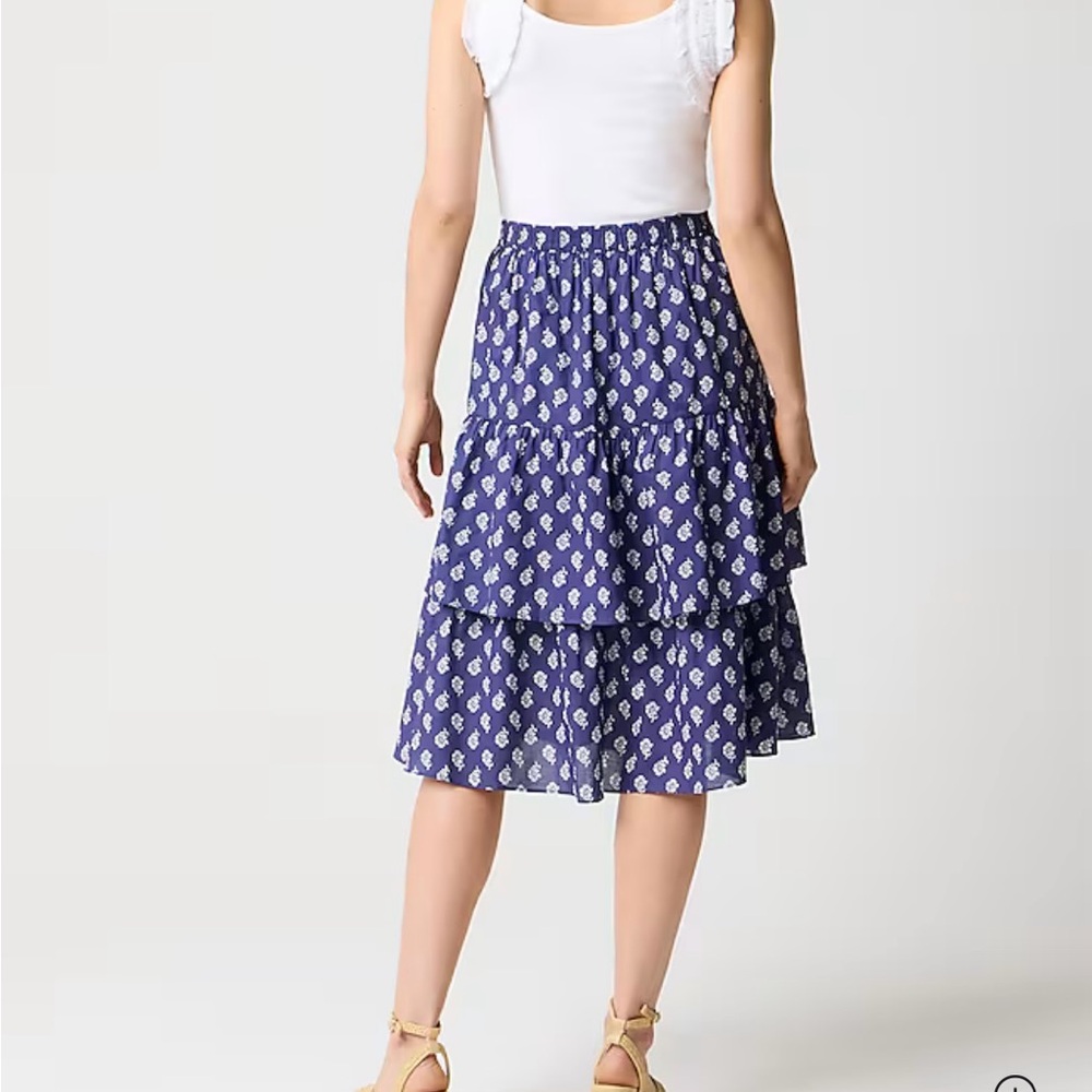 COPY - J. Crew Factory Blue and White Midi A-Line Tiered Skirt